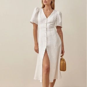 Reformation Newbury 100% White Linen Midi Dress